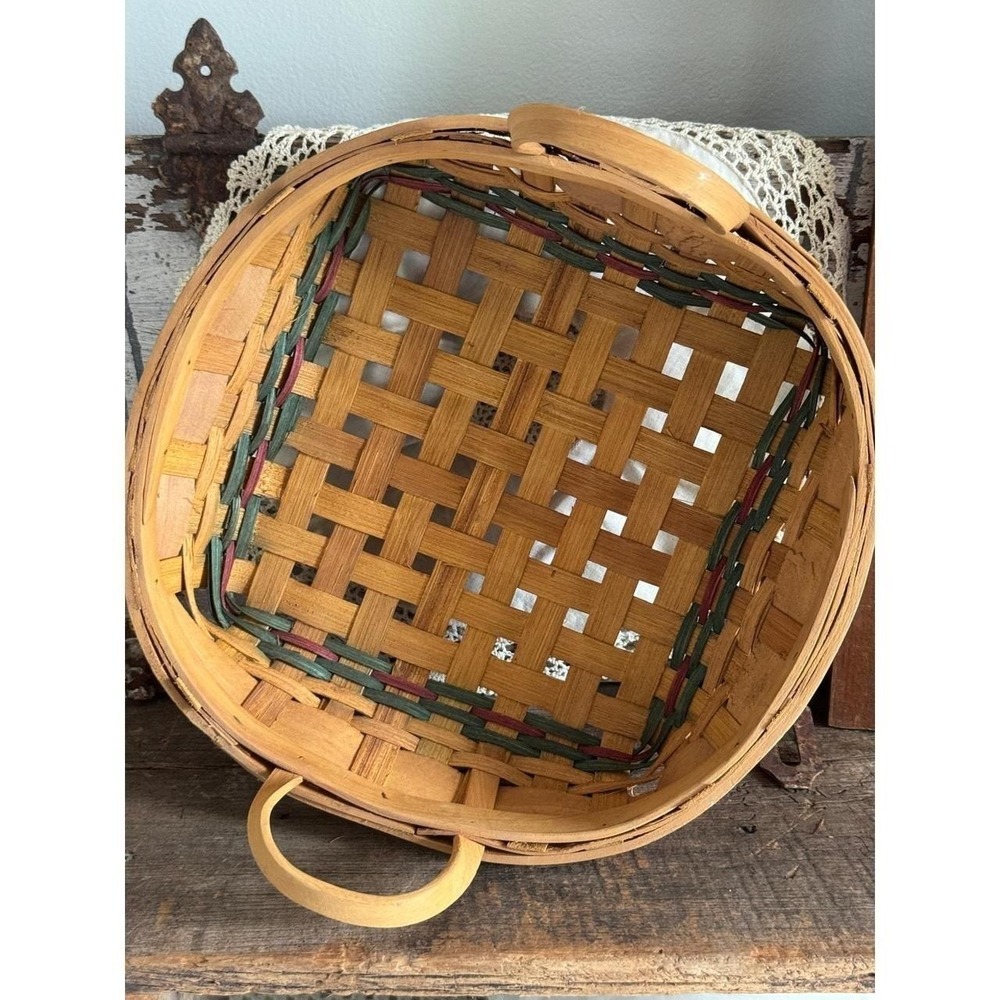 Hand Painted Watermelon Woven Wood Basket Square Farmhouse Decor 11x11